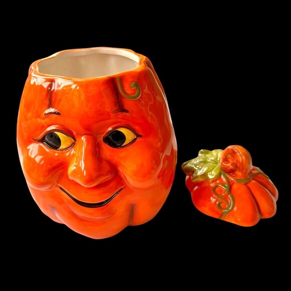 VTG Halloween Anthropomorphic Pumpkin Cookie Jar Ceramic Happy Jack O Lantern - Picture 4 of 12